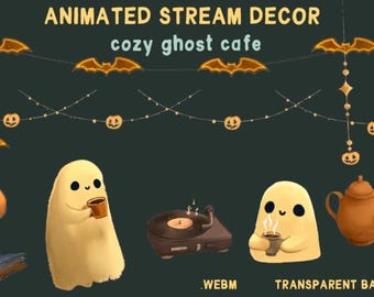 Animated Halloween Twitch Stream Decor: Ghosts, Pumpkin, Garland (webm Format)