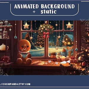 Przytulne, animowane tło Twitch z okazji świąt Bożego Narodzenia, piernikowe ciasteczko (Webm i PNG)