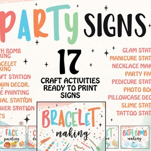 Party Sign bundle Craft Station Making Digital File Printable Birthday Activities PJ Party Sleepover Pancakes and Pajamas image 1