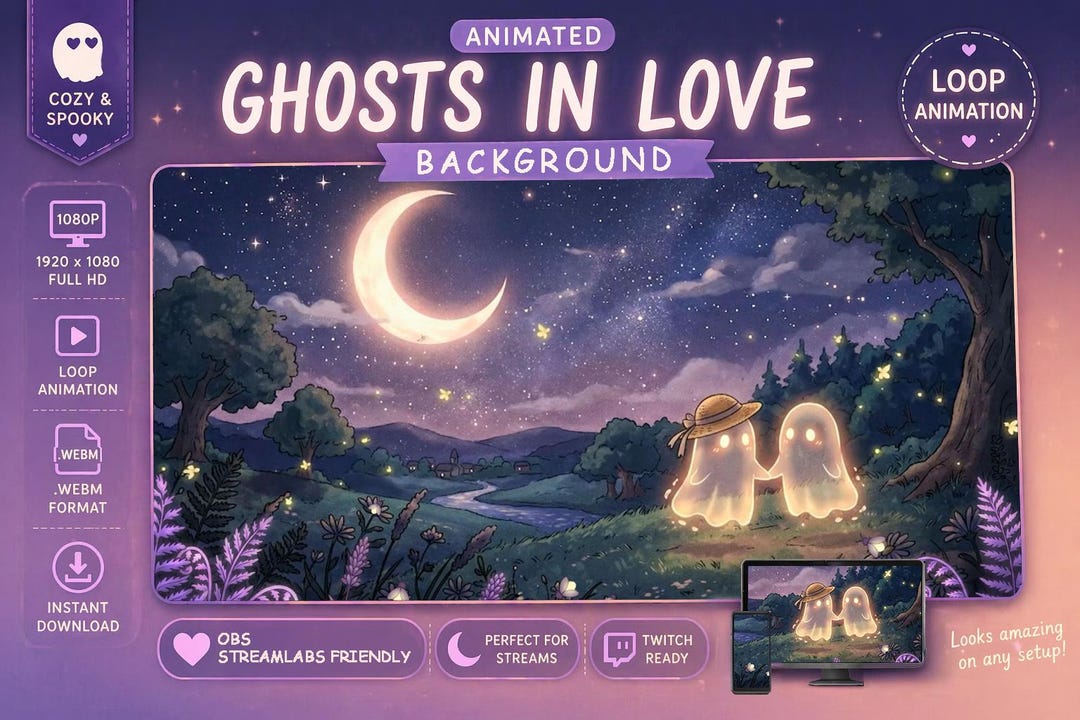 Ghost Loop Pic Animated Ghosts in Love Background, Cozy Halloween Stream Loop, Spooky ...