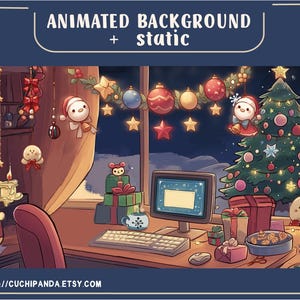 Animated Cozy Christmas Stream Background: Vtuber Overlay (WebM & MP4, PNG)