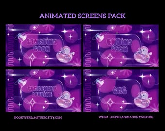 Animated Stream Screens: Liquid Lava Purple Stream Overlays, Vtuber, Twitch Y2K Theme, Crystal Duck