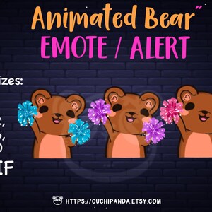 Animated Bear Emote,Teddy Bear Cheer Alert, pom pom emote