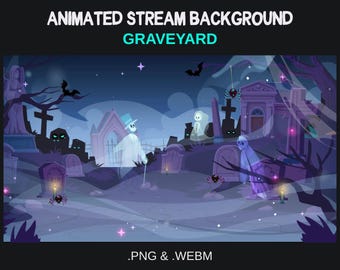 Animated Ghost Graveyard Stream Background - Halloween Vtuber Overlay (PNG & WEBM)