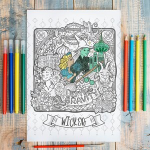 Wicked Musical Coloring Page Poster Glinda and Elphaba Wall Art Gift