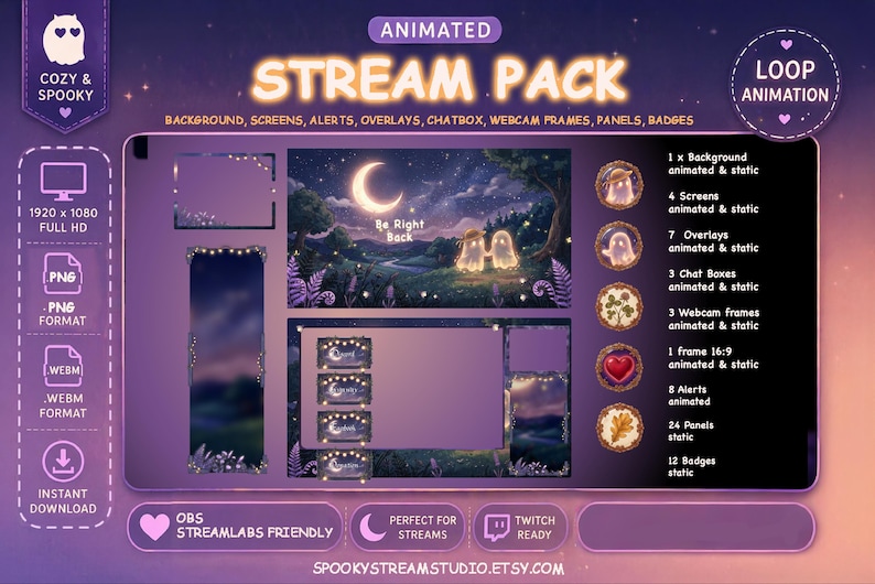 Animated Ghost Stream Pack, Cozy Spooky Halloween Overlays Alerts ...
