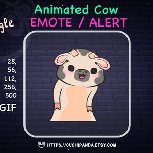 Animated Cow Emote, Wiggle Emote, Twitch Alert, Gray Cow