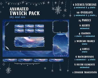 Geanimeerde Sky Stream-overlay: VTuber Twitch/YouTube-items (digitale download)