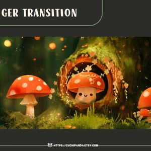Stinger Übergang mit Fröschen, Grüner Froggy Wald Twitch, Pilze Stream Overlay, Vtuber, Design
