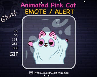 Animated Pink Cat Ghost Emote: Halloween Alert (Digital Download)