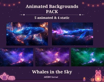 Whale-geanimeerd achtergrondpakket: Lofi Stream-overlays (Twitch, Vtuber)