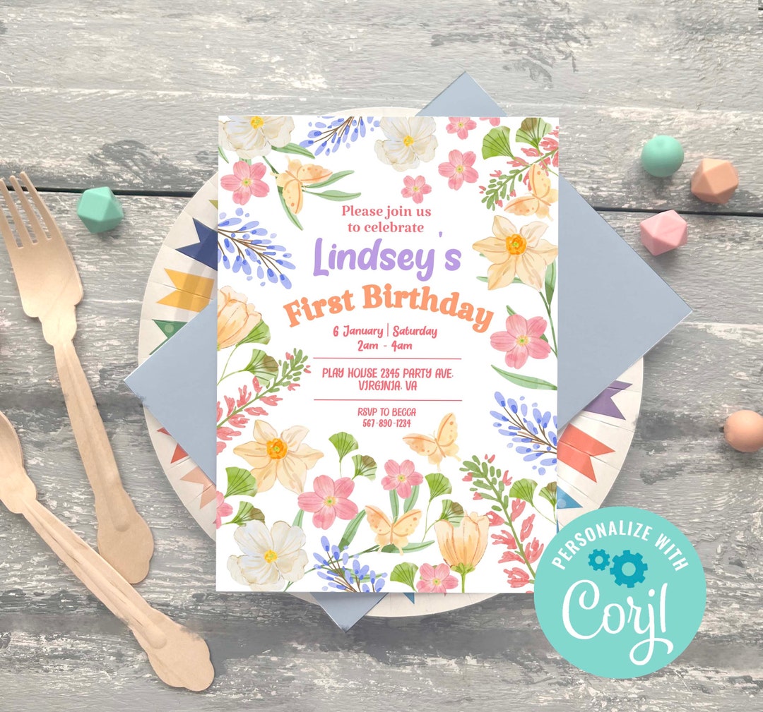 EDITABLE Spring Wildflower Printable Birthday Invitation Bloom Floral ...