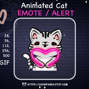 Animated Gray Cat Heart Emote: Love Alert (Digital Download)