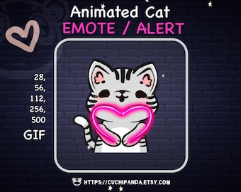 Geanimeerde grijze kat hartemote: liefdeswaarschuwing (digitale download)