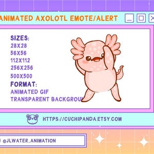 Animated Axolotl Emote, Alert, Dance Emote,  Happy Kawaii for Twitch, Discord, YouTube, Stream