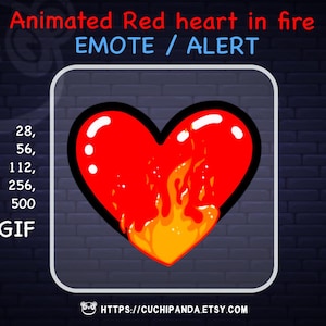 Animated Red Heart  Emote, Fire heart Twitch Alert, Emote for Streamer