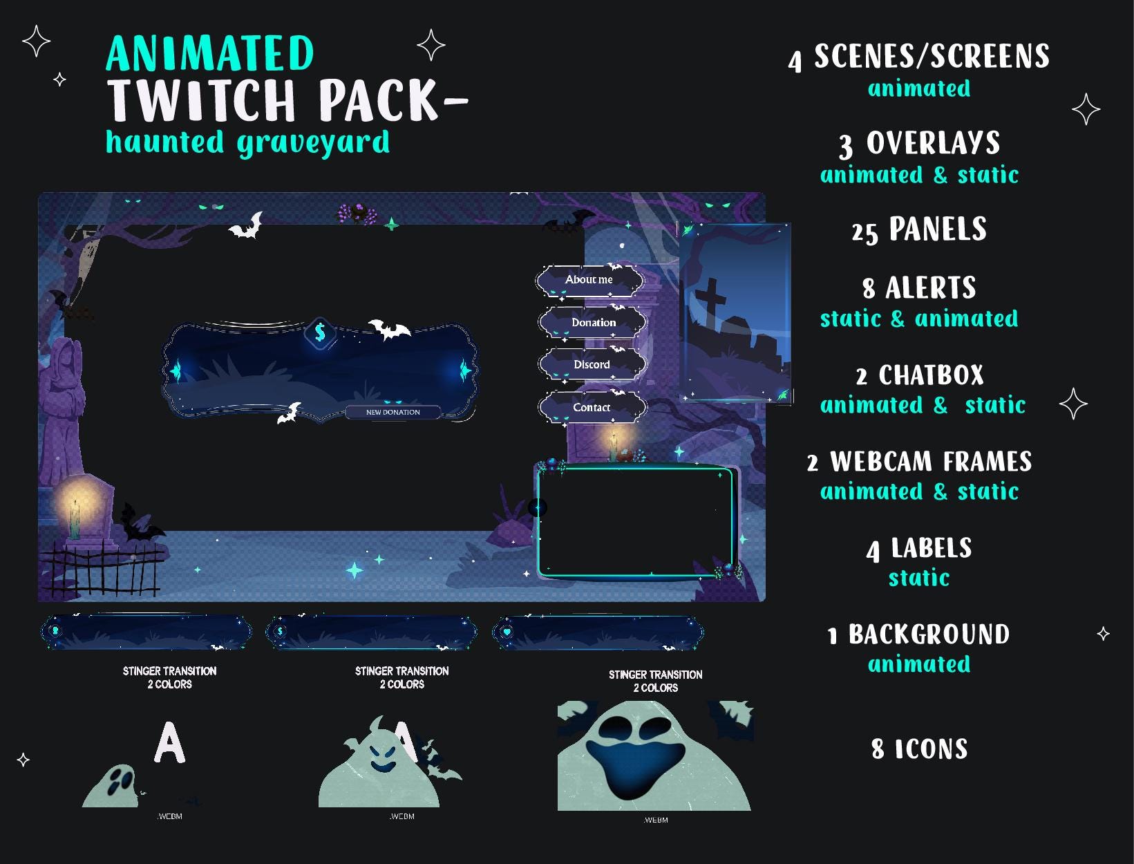 Spooky Ghost Animated Stream Pack: Halloween Twitch Overlay, Alerts ...
