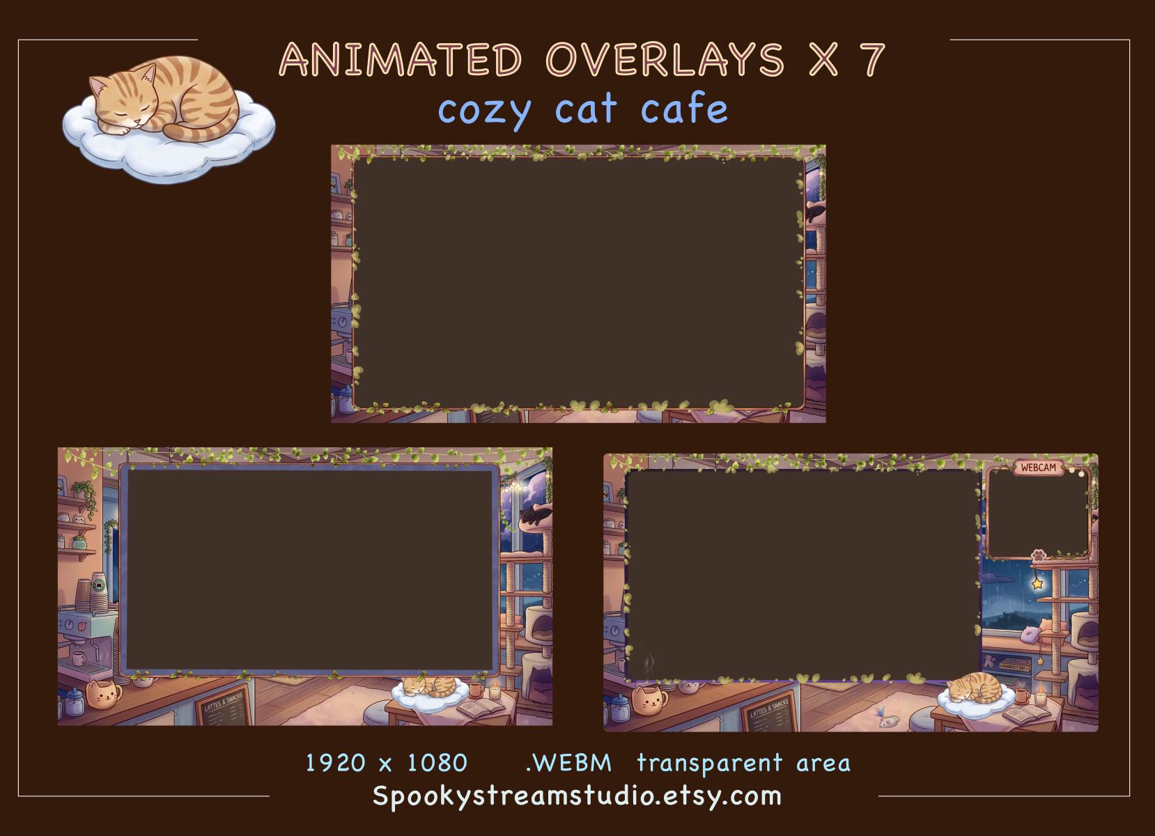 Gemütliches Cat Cafe Stream Overlay Pack Animiert | Twitch Overlay, OBS ...