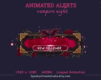 Animated Vampire Alert Pack, Gothic Twitch Alerts, OBS Stream Notifications, WEBM Follower Sub Raid Donation Overlay