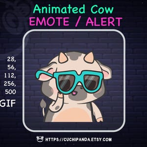 Animated Cow Emote, Alert, Cool Glasses emote