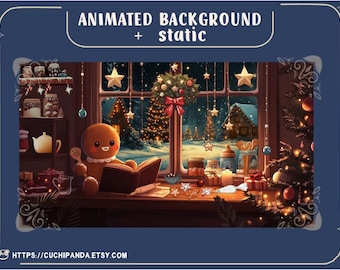 Cozy Christmas Vtuber Animated Background, Gingerbread Cookie Winter Overlay