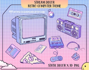 Retro Computer Stream Decor: Animated & Static Twitch Overlay