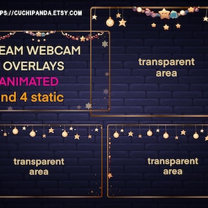 Animated Christmas Webcam Overlay, Xmas Twitch Stream Webcam design, Decorations, Xmas garlands, stars