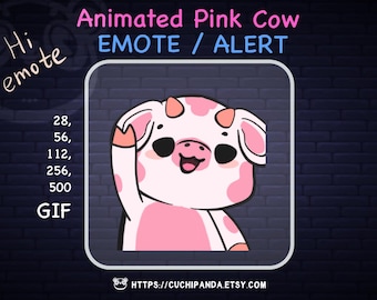 Pink Cow Hello Animated Emote: Twitch, Discord (Digital Download)