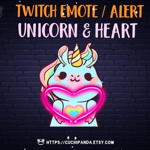 Animated Rainbow Unicorn Emote, Heart emote, love Alert, Twitch, Discord, YouTube, Stream, Valentine stream decor