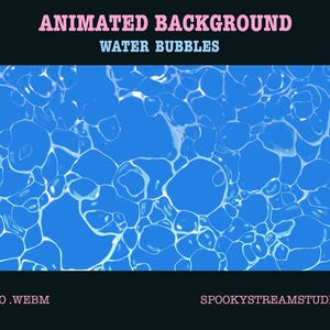 May include: Animated background image featuring a blue water bubble design. The image has a resolution of 1920 x 1080 pixels. The text "ANIMATED BACKGROUND WATER BUBBLES" is displayed at the top. The Etsy shop name is also visible.
