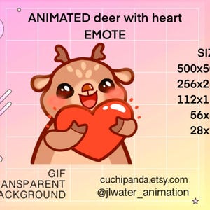Animated Deer Emote, Reindeer Heart, Love, Kiss Emoji, Kawaii for Twitch, Discord, YouTube