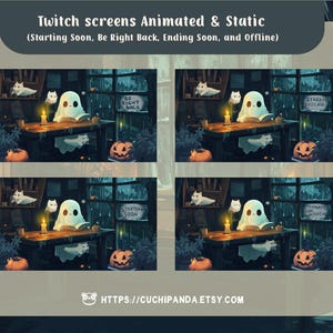 Halloween Animated Twitch Screens: Spooky Cat, Ghost, Pumpkin (Webm & PNG)