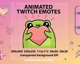 Animated Frog Kawaii EMOTES, Heart, Love, Like for Twitch, Discord, YouTube