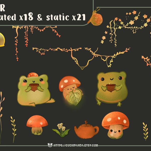 Decorazione con flusso di rane animate: risorse Vtuber della foresta verde