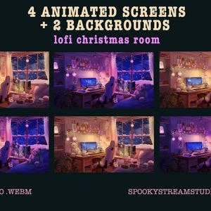 Christmas Animated Cozy Lofi Gamer Room Stream Screen (Webm)