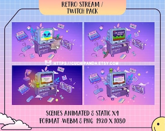 Animierte Retro Computer Szenen, Twitch Stream Overlay, Spielzimmer mit Alien