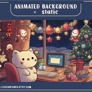 Animated Christmas Cat Stream Background: Cozy Vtuber Overlay (WebM & MP4)