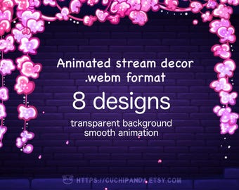 Pink Greenery Animated Stream Decor: Floral Vtuber Assets
