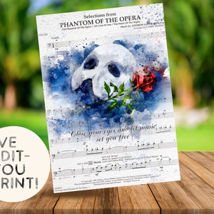 Phantom of the Opera bewerkbare digitale poster, muzikale T-shirt print, png, sublimatie print, SVG