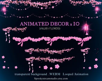 Animated Sakura Flowers and Lanterns Stream Decor – Asian Cozy Gaming Overlays (10 Elements)