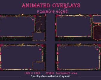 Animated Vampire Stream Overlay Pack, Gothic Twitch Overlay, OBS Gameplay Layout, Webcam Chat Overlay, WEBM Stream Package