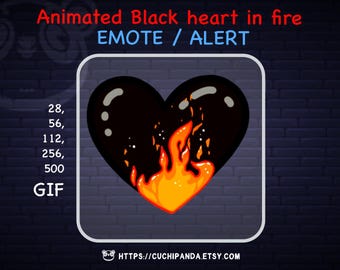 Animated Black Fire Heart Emote: Twitch Streamer Alert