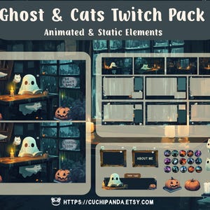 Geanimeerd Spooky Twitch Pack: Ghost, Cats, Halloween-streamdecor