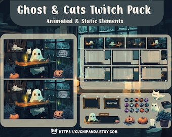 Animated Spooky Twitch Pack: Ghost, Cats, Halloween Stream Decor