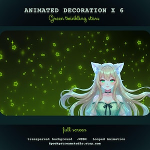 Superposición animada de estrellas verdes mágicas, efecto de transmisión de Twitch de fantasía, destellos WEBM transparentes para OBS, decoración acogedora para la transmisión