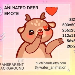 Animated Twitch Emote, Alert, Deer Air Kiss, Love, Heart, Emoji, Kawaii for Twitch, Discord, YouTube, Stream
