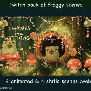 Frog Animated Twitch Scenes, Cute Froggy stream screens, streaming set, twitch overlay, Plants Forest