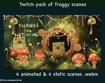 Frog Animated Twitch Screens: Forest Streaming Set (Webm, MP4, PNG)