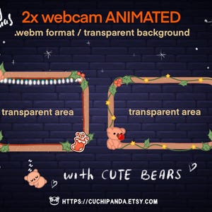 Webcam Overlays Twitch, Christmas Stream Webcam design,Xmas Decorations, cute kawaii bears, garlands, stars