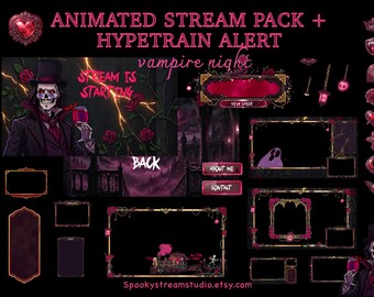 Animated Vampire Twitch Overlay Pack with Hype train Alert, Stream Package, Gothic Stream Graphics, Twitch Screens, Alerts, Webcam Overlay